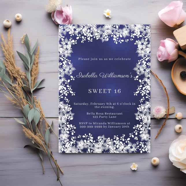 Sweet 16 snowflakes blue elegant winter party invitation (Creator Uploaded)