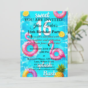 Sweet 16 Splash Bash : Invitation de la fête de pi
