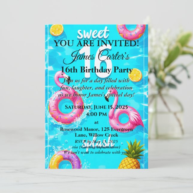 Sweet 16 Splash Bash: Poolside Party Invitation (Standing Front)