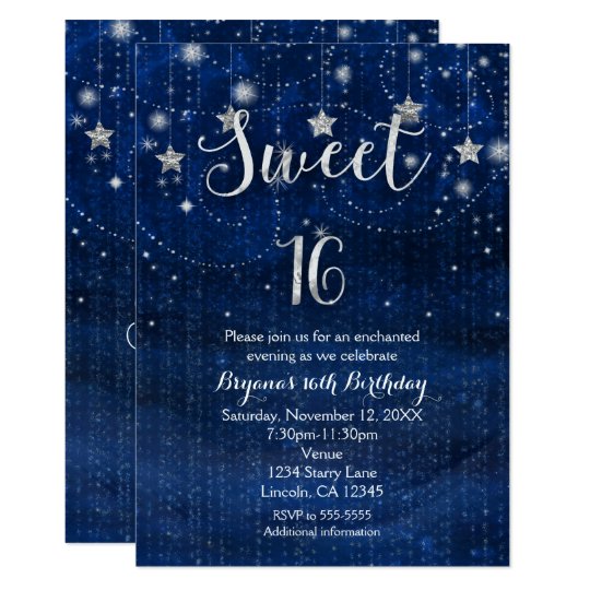 Sweet 16 Starry Night Silver & Blue Invitation