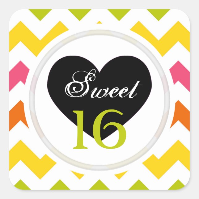 Sweet 16 Stickers: Summer Pastel Chevron Print Square Sticker (Front)