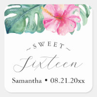Sweet 16 Stickers Tropical Watercolor Theme