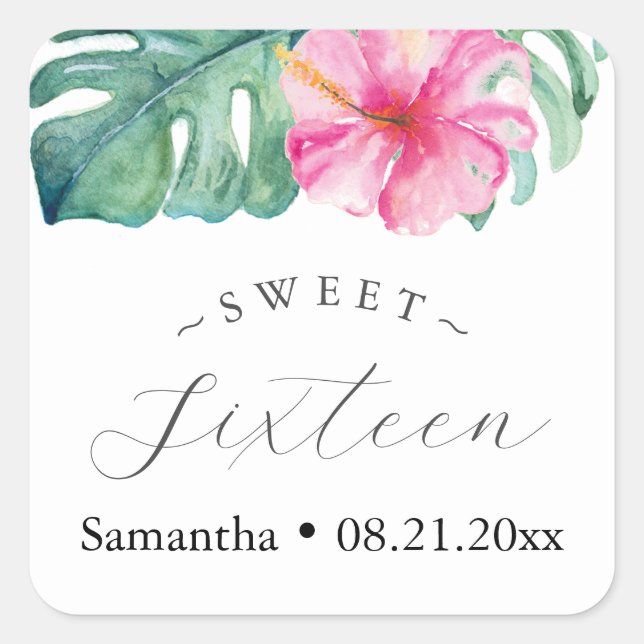 Sweet 16 Stickers Tropical Watercolor Theme (Front)