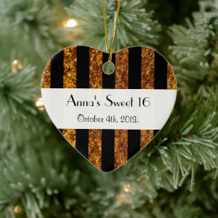 Sweet 16 - Stripes, Lines, Glitter - Gold Black Ceramic Ornament