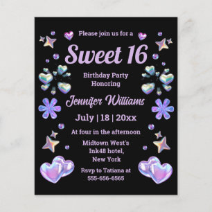 sweet 16 stylish pink black girly invitation