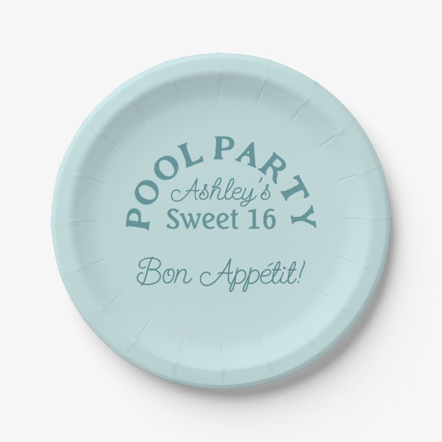 Sweet 16 Summer Pool Party Birthday Paper Plate (Front)