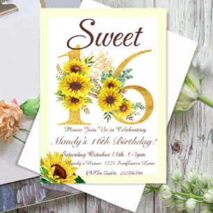 Sweet 16 Sunflower Invitation d'anniversaire,