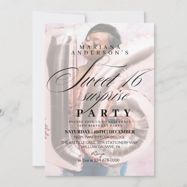 Sweet 16 Surprise Party Modern 2 Photo Birthday  Invitation (Front)