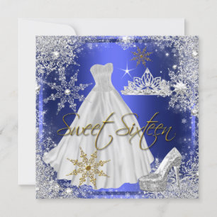 Sweet 16 Sweet Sixteen Blue White Gold Elite Invitation