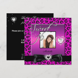 Sweet 16 Sweet Sixteen Pink Black Leopard Photo Invitation