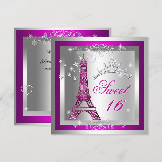 Sweet 16 Sweet Sixteen Pink Tiara Eiffel Tower Invitation (Front/Back)