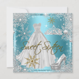Sweet 16 Sweet Sixteen Teal White Gold Elite Invitation