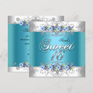 Sweet 16 Sweet Sixteen White Blue Purple Flowers Invitation