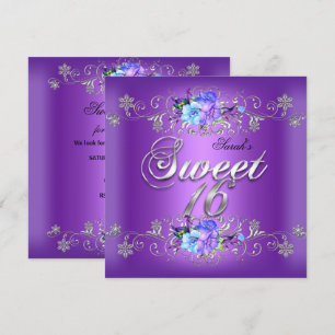 Sweet 16 Sweet Sixteen White Purple Flowers Invitation