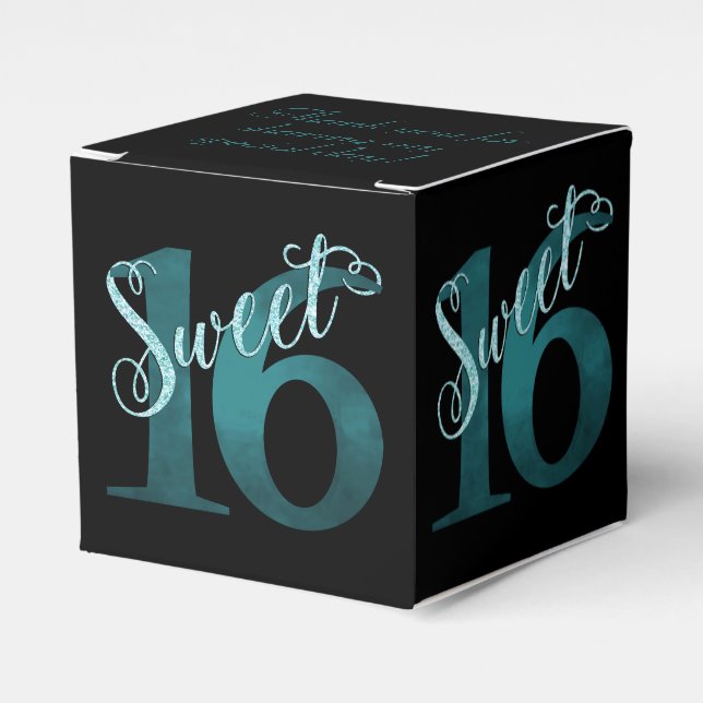 Sweet 16 | Teal Green Grunge and Faux Glitter Favor Box (Front Side)