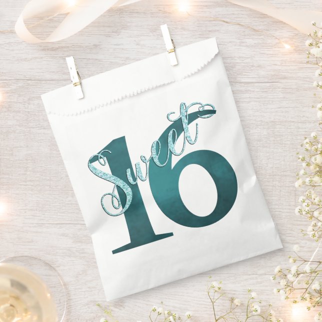 Sweet 16 | Teal Green Grunge and Faux Glitter Favour Bag (Clipped)