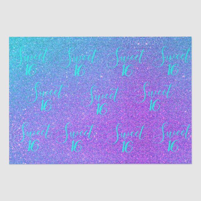 Sweet 16 Teal Purple Glitter Girls Birthday Party Tissue Paper (Front)