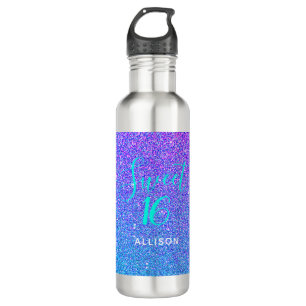 Sweet 16 Teal Purple Glitter Ombre Personalized 710 Ml Water Bottle