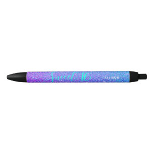 Sweet 16 Teal Purple Glitter Personalized Name Black Ink Pen