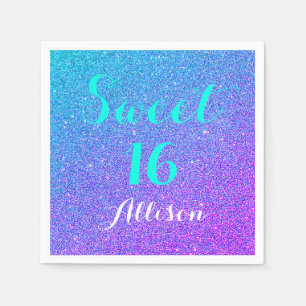 Sweet 16 Teal Purple Ombre Glitter Sparkle Napkin