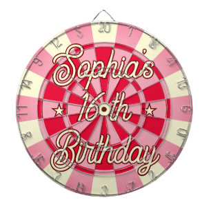 Sweet 16 th BIRTHDAY Personalized Retro Pink & Red Dartboard