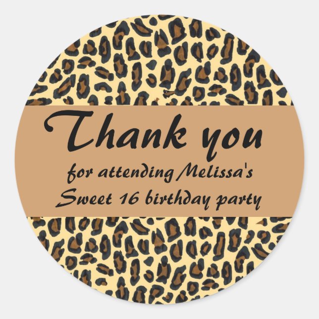 Sweet 16 Thank You Leopard print Classic Round Sticker (Front)