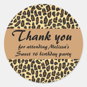 Sweet 16 Thank You Leopard print Classic Round Sticker