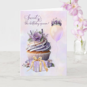 Sweet 16 the Birthday Queen Purple Cupcake Card