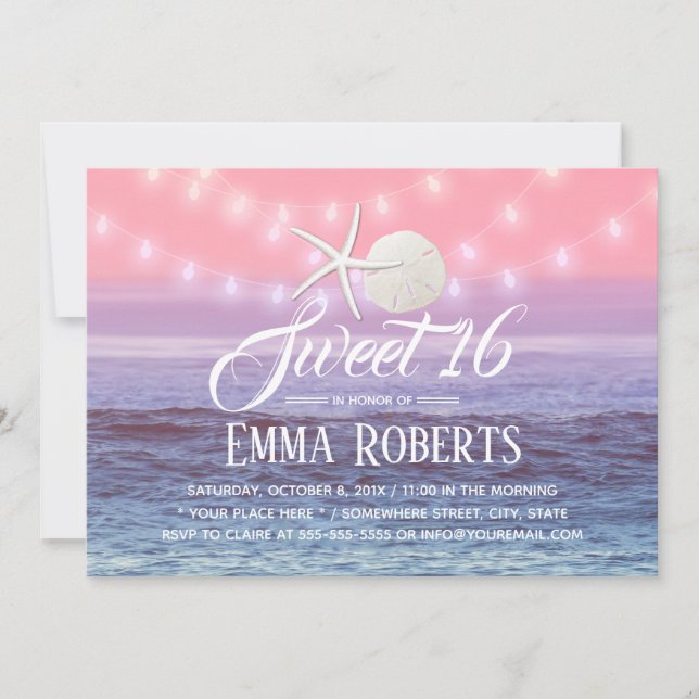 Sweet 16 Tropical Beach Starfish & Sand Dollar Invitation (Front)