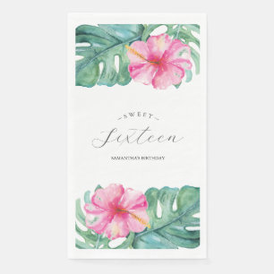 Sweet 16 Tropical Theme Birthday Watercolor Napkin