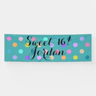 Sweet 16 turquoise aqua all over dots banner