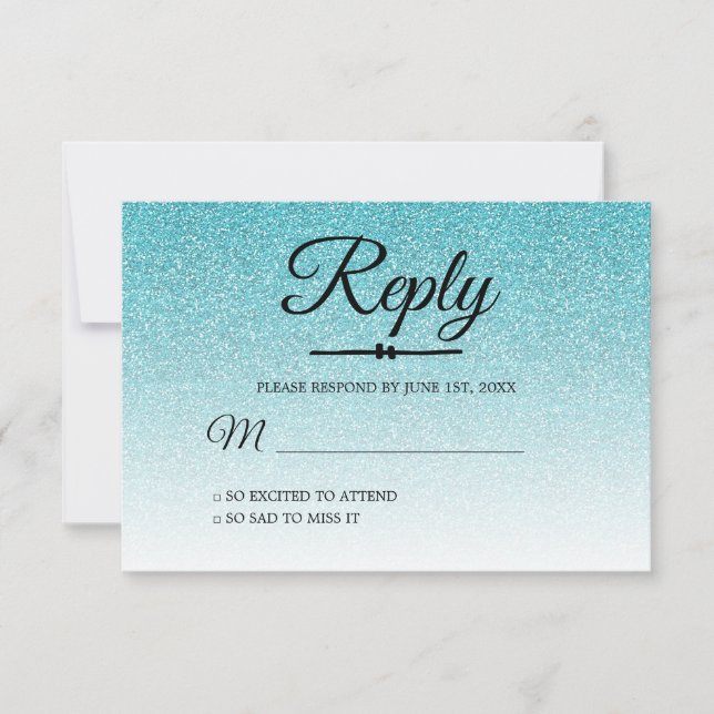 Sweet 16 Turquoise Blue Glitter Ombre RSVP Invitation (Front)