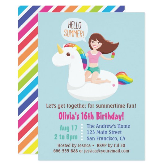 sweet 16 unicorn pool float summer birthday party card zazzle ca