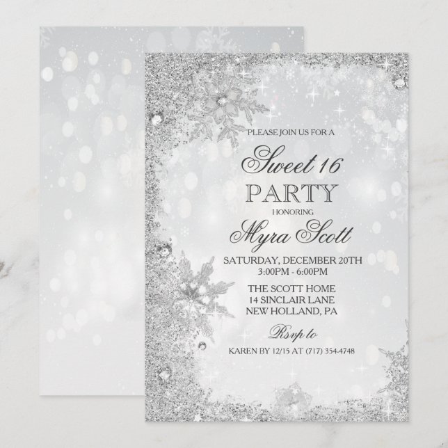 Sweet 16 Vacances d'hiver Invitation Anniversaire (Devant / Derrière)