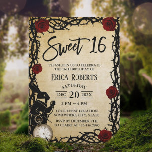 Sweet 16 Vintage Alice in Wonderland Birthday Invitation