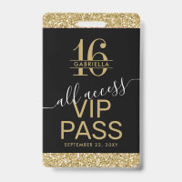 Sweet 16 VIP Access Pass Black and Gold Invitation