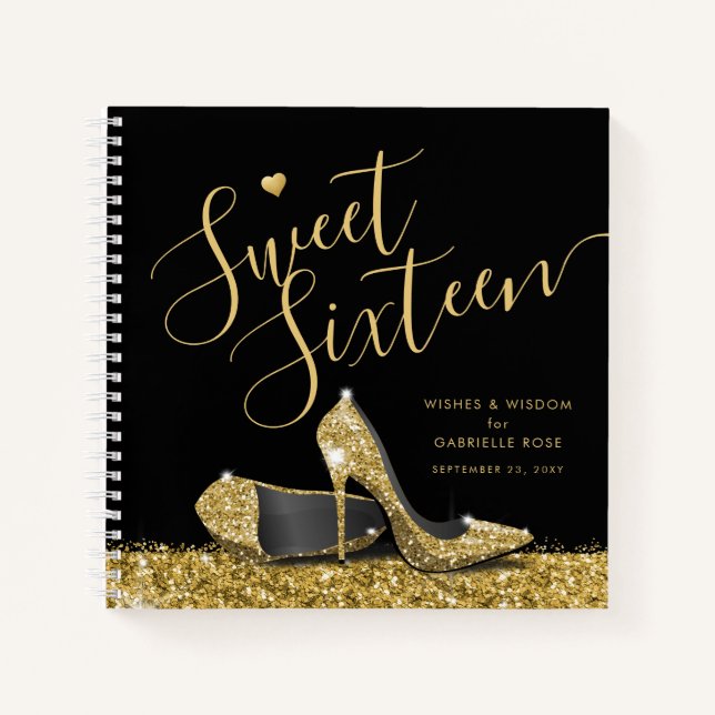 Sweet 16 Voeux Conseil Black Gold Livre d'invités (Devant)