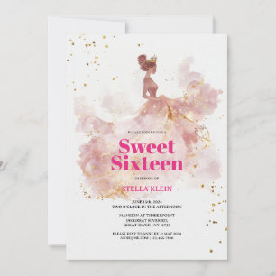 Sweet 16 Watercolor Gold and Pink Glitter Invitation