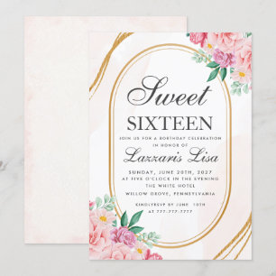 Sweet 16 Watercolor Pink Floral Girly Birthday Invitation