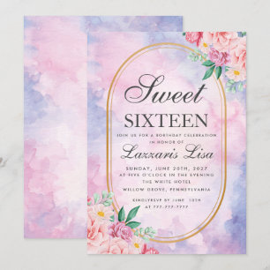 Sweet 16 Watercolor Pink & White Floral Birthday Invitation