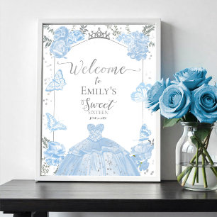 Sweet 16 Welcome Sign Butterfly Dusty Blue Dress