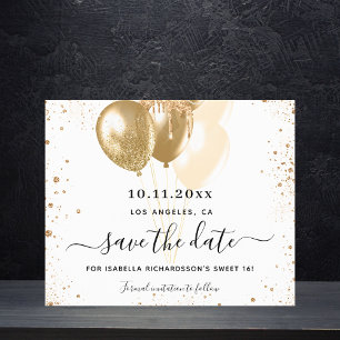 Sweet 16 white gold budget save the date flyer