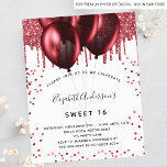 Sweet 16 white red glitter budget invitation flyer<br><div class="desc">Please note that this invitation is on flyer paper and very thin. Envelopes are not included. For thicker invitations (same design) please visit our store. For an elegant Sweet 16, 16th birthday. A stylish white background. Decorated with red faux glitter and balloons. Personalize and add a name, age and party...</div>