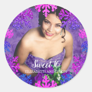 Sweet 16 Winter Snowflake Birthday Classic Round Sticker