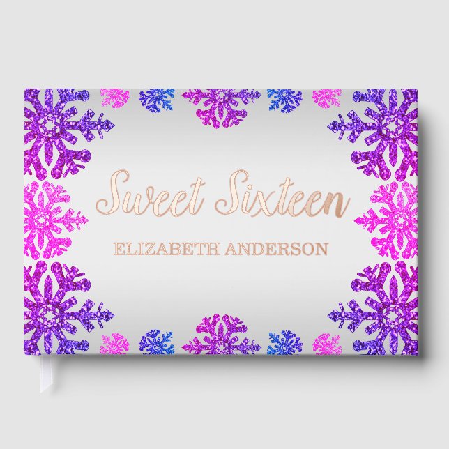 Sweet 16 Winter Snowflake Birthday Guest Book (Front)
