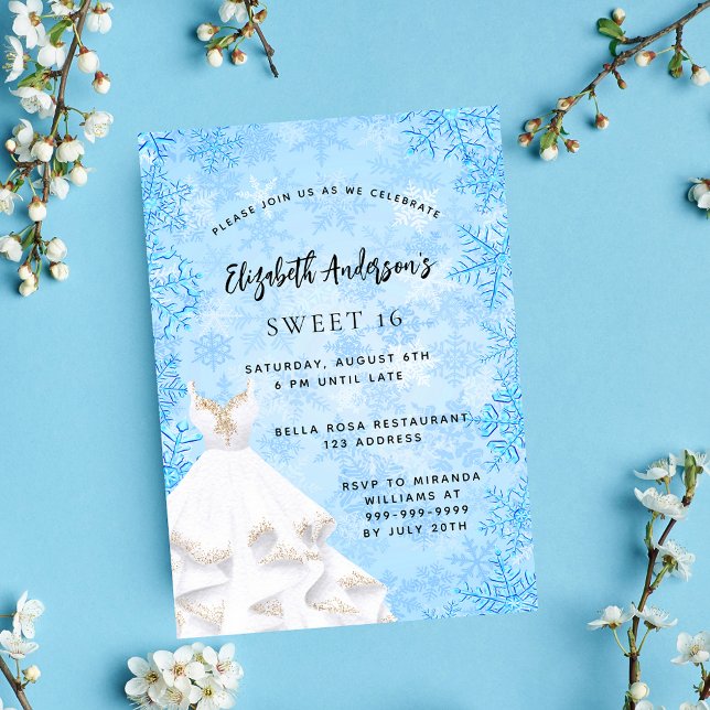 Sweet 16 winter wonderland light blue white dress invitation (Creator Uploaded)