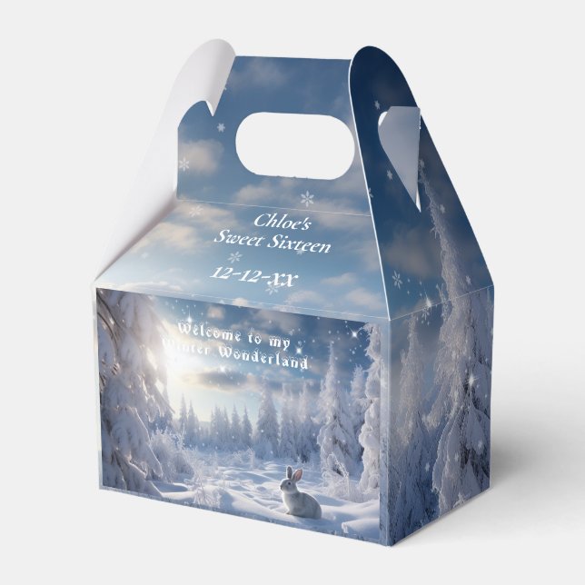 Sweet 16 Winter Wonderland Snow Bunny Forest   Favor Box (Front Side)