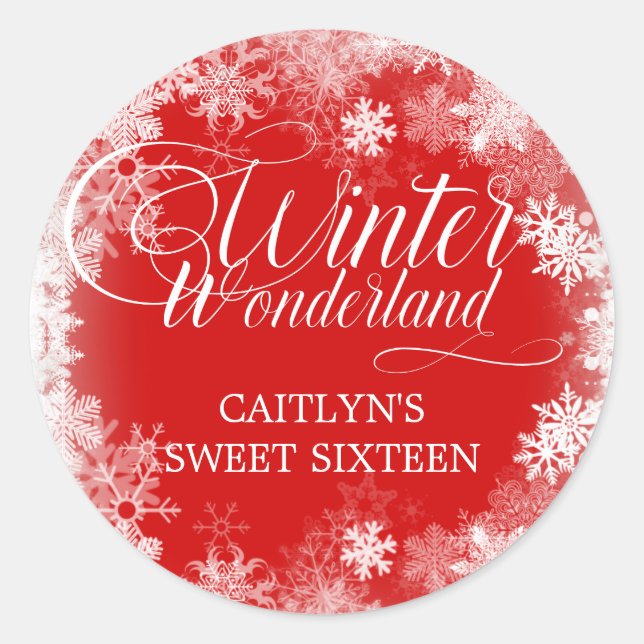 Sweet 16 Winter Wonderland Snowflake Favour Classic Round Sticker (Front)