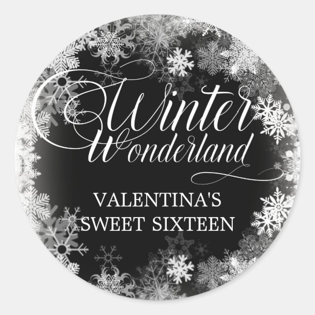 Sweet 16 Winter Wonderland Snowflake Favour Classic Round Sticker (Front)