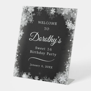 Sweet 16 Winter Wonderland Snowflake Welcome Pedestal Sign